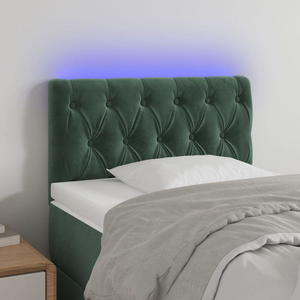 Vidaxl Čelo postele s LED tmavozelené 80x7x78/88 cm zamat